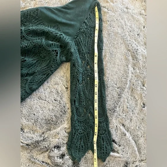 EUC Monoreno Teal Lace Fringe Midi Dress Overlay Sheath 3/4 Sleeve Medium Boho - Picture 13 of 15